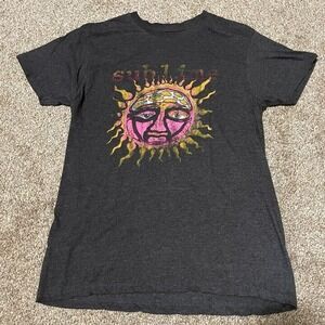 Sublime Band T-Shirt Mens Large Charcoal Gray Pink Sun Graphic Logo Tee L